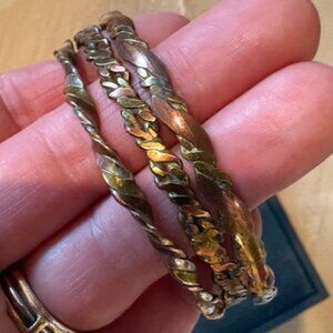 Set of 3 Vintage Copper and Brass Tricolor Twisted Braided Bangle Bracelets